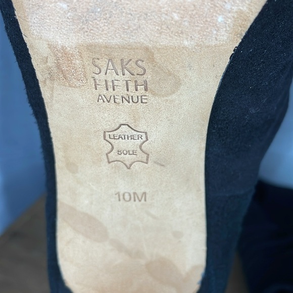 Saks Fifth Avenue Women’s 10M Ruched Black Suede Peep Toe Stiletto Shoe - Picture 5 of 8